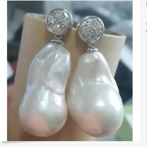 

free shipping gorgeous 20-28mm south sea baroque white pearl earring 925s