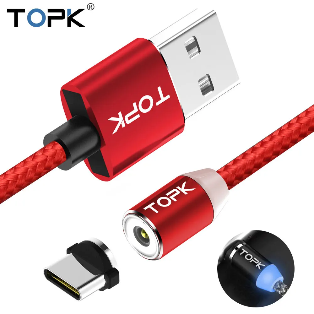 TOPK R Line2 светодио дный Тип usb C Магнитный кабель нейлон Премиум Плетеный Магнит USB