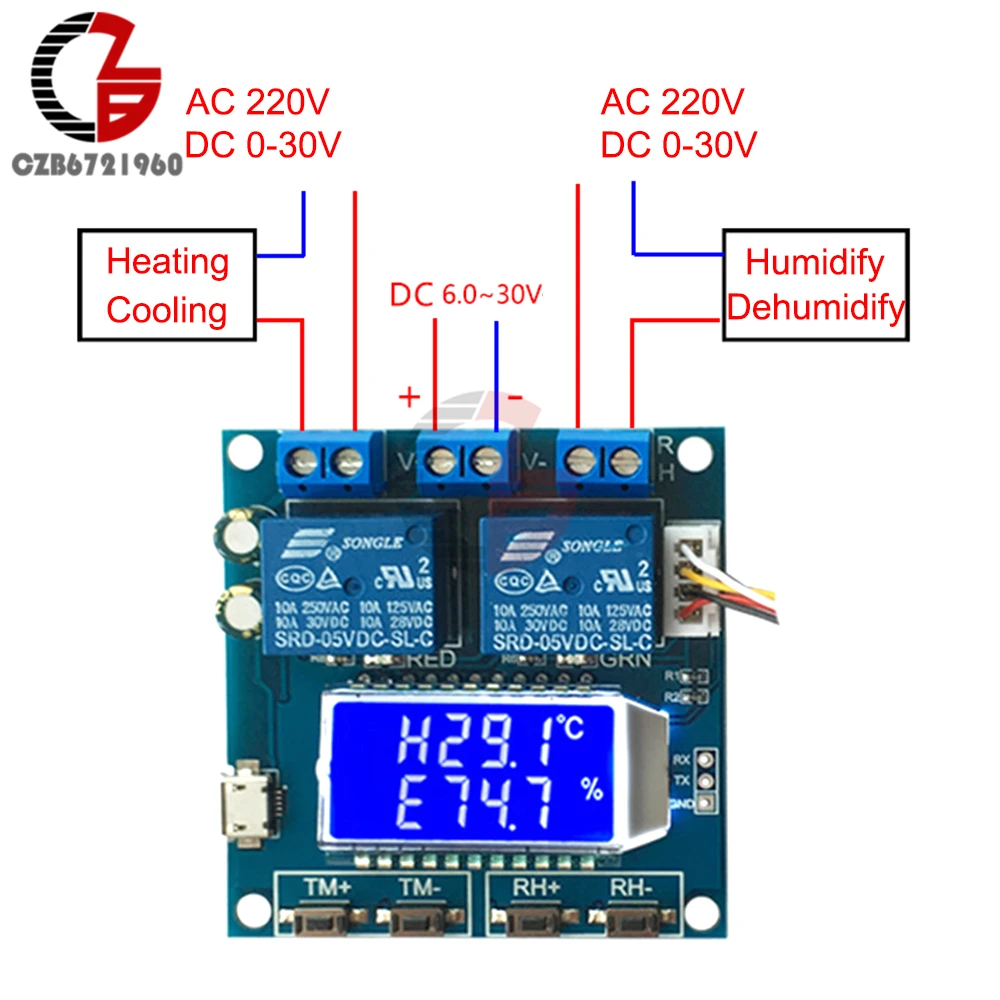 DC 6V 30V LCD цифровой термостат гумидистат регулятор температуры и влажности