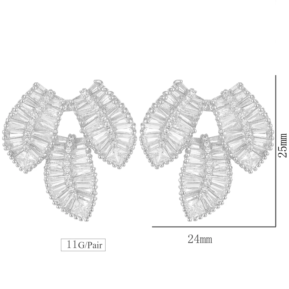 

SisCathy Charm 3 Leaves Leaf Earrings Full Cubic Zirconia Engagement Stud Earrings For Women Jewelry Party Gift High Quality
