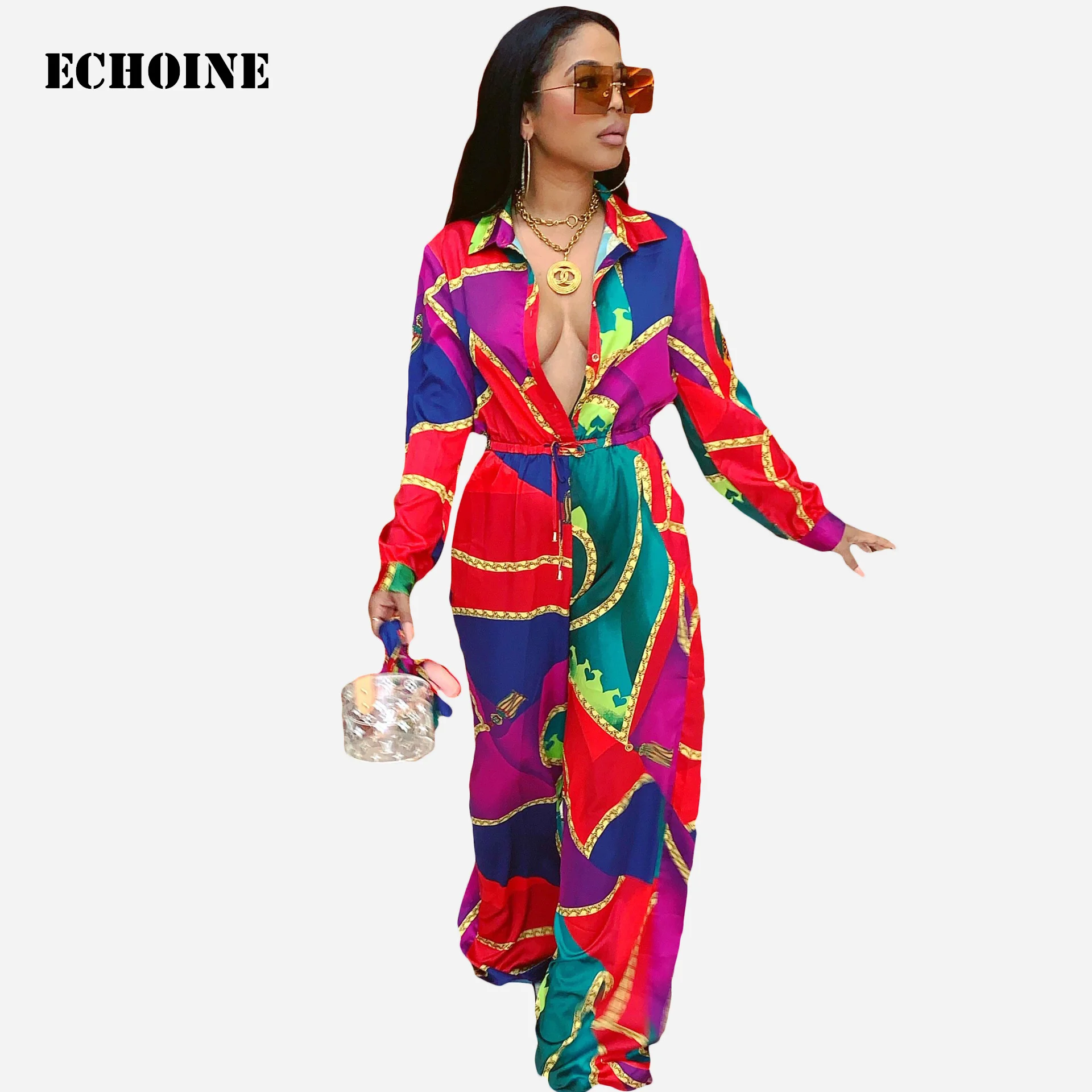 Женский комбинезон с длинными рукавами и цепочкой Echoine элегантный Облегающий