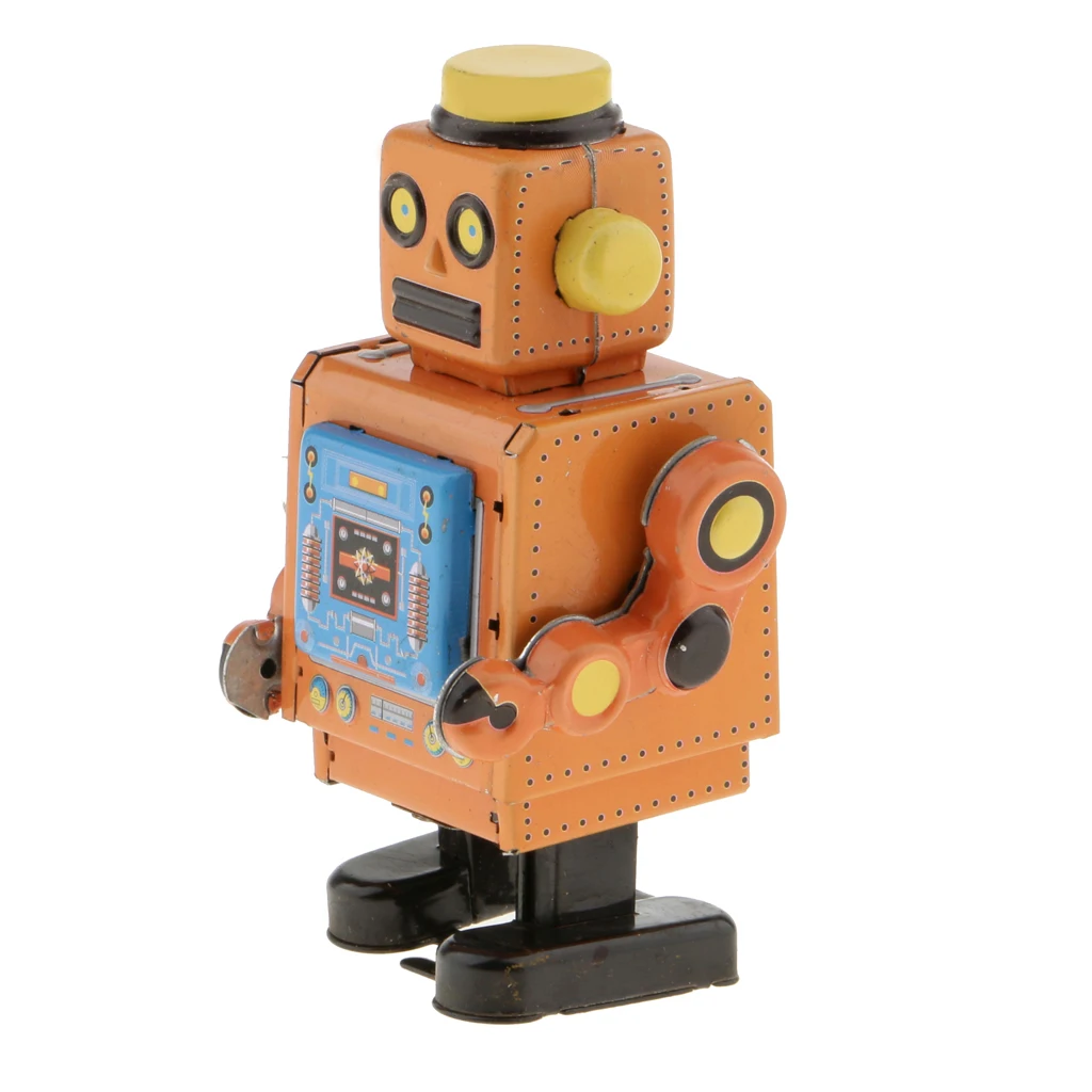 MagiDeal 1Pc 10cm Vintage Wind Up Clockwork Mechanical Walking Tin Crafted Robot Handmade Toy for Boys Birthday Gift Yellow | Игрушки и