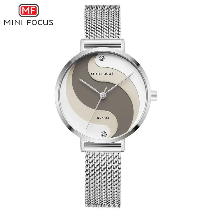 MINIFOCUS Модные кварцевые женские часы с золотым сетчатым ремешком, украшенные кристаллами, лучший бренд, Роскошные Аналоговые женские часы, элегантное платье - Цвет: SILVER
