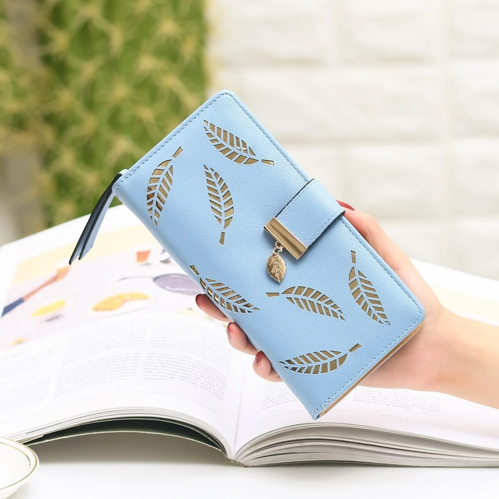 Модный женский длинный секционный двухслойный кошелек с полым листом