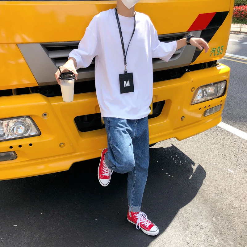 Мужская хлопковая футболка Privathinker однотонная Повседневная с рукавом до локтя в