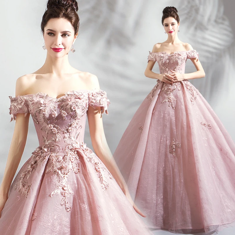 Платья для выпускного вечера 2019 Vestido розовое кружевное бальное платье с