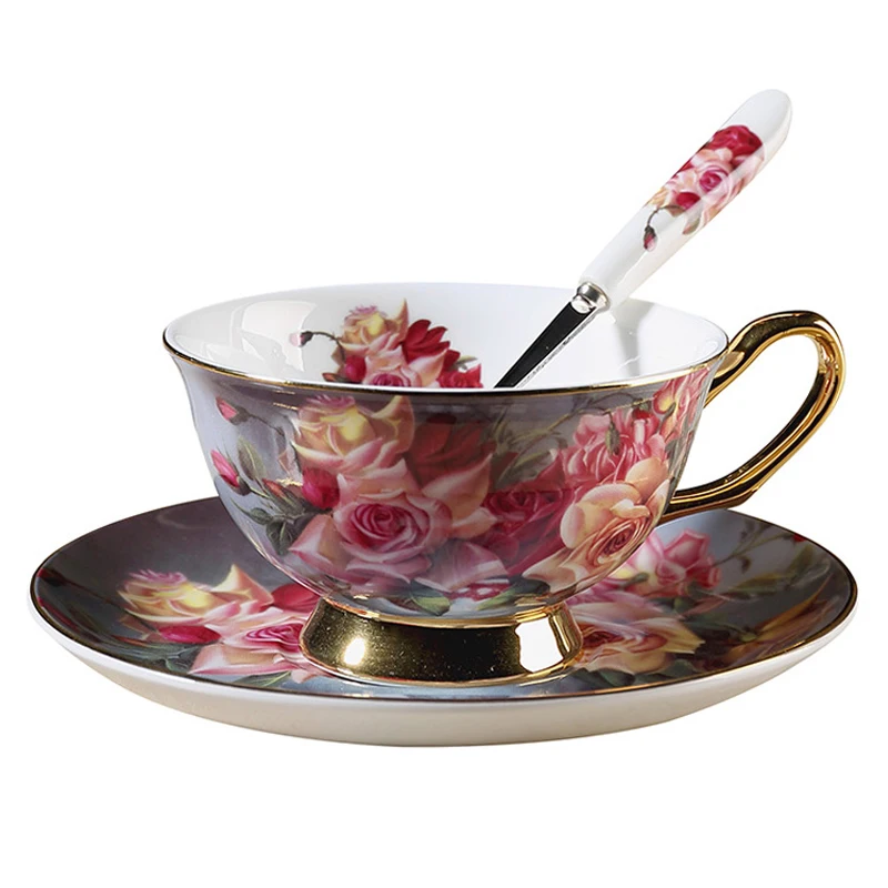 

Europe High-grade Bone China Coffee Cup set Creative British Afternoon Flower Tea Cup Set Phnom Penh Cup and Saucer gift set