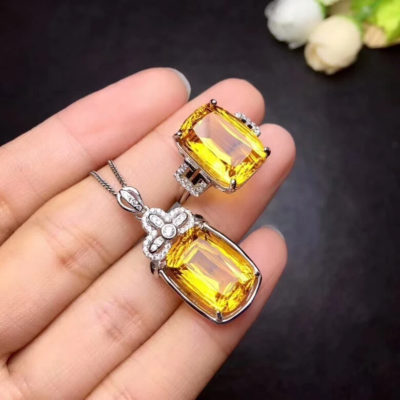 

Цепочка и кольцо из серебра 925 пробы с цитрином