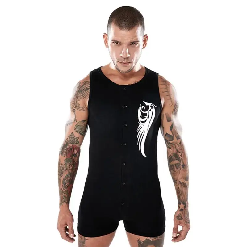 2018 г. пикантные Для мужчин без рукавов комбинезон мужской Однобортный Однотонная