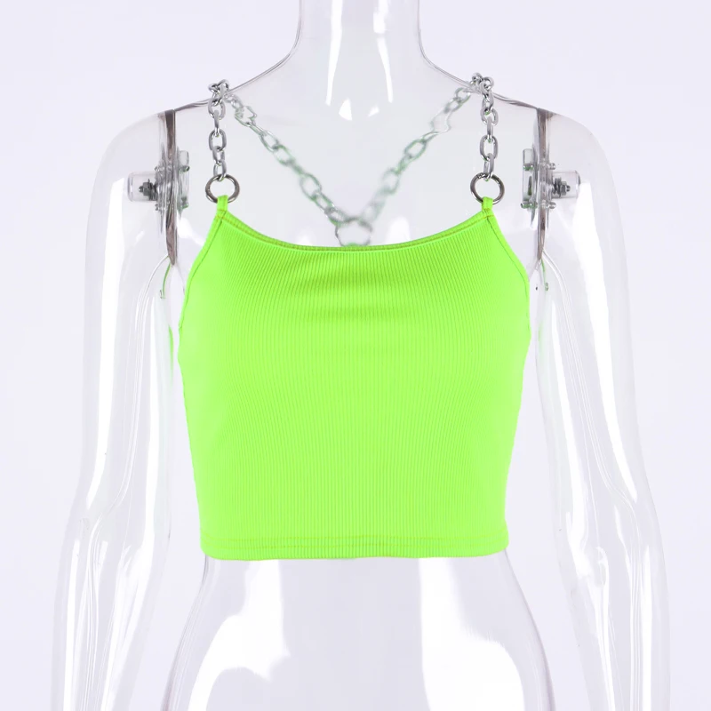 

Summer Crop Top Women Sexy Slim Sleeveless Stainless chain Tank Top Clause Fashion Ladies Shirt Cami Vest Female Skinny Bralette