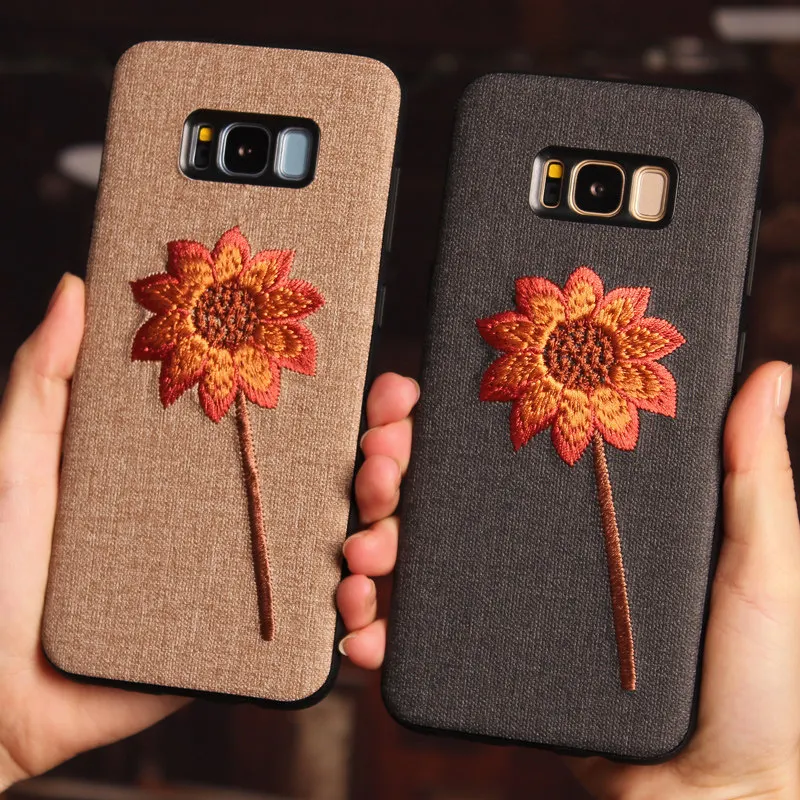 Retro Embroidery Case For Samsung Galaxy Note 8 Fabric Rose Flower Leaves Soft Cover S9 S8 Plus |