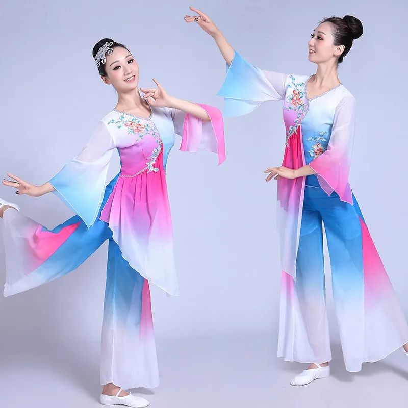 Китайский стиль Hanfu классическая одежда Yangko женский костюм веер танцевальная