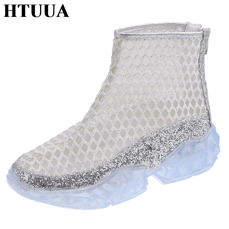 HTUUA/2019 женские босоножки из дышащей сетки Летняя обувь на платформе и танкетке