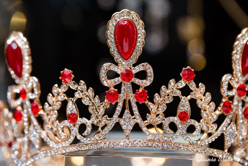 Baroque Bridal red Crystal Rhinestone Tiara and Crown Women Hair Jewelry earring Wedding Accessories yidan | Украшения и