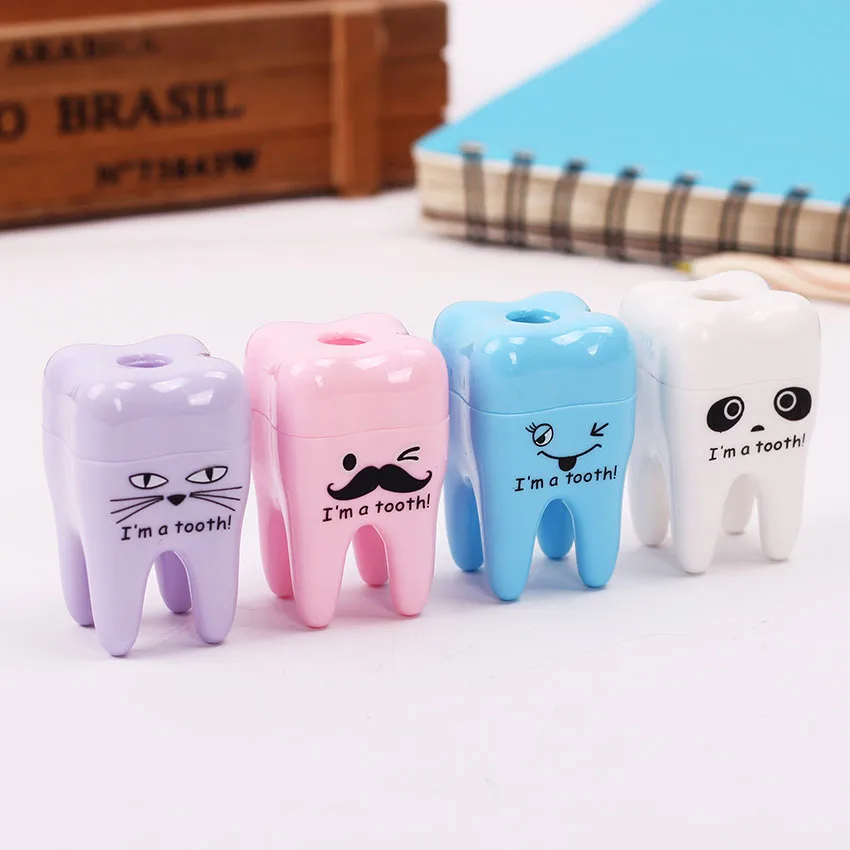 

4PCS/Lot Candy Colored Teeth Shape Pencil Sharpener Mechanical Creative Cartoon Pencil Sharpener Stationery For School Supplies