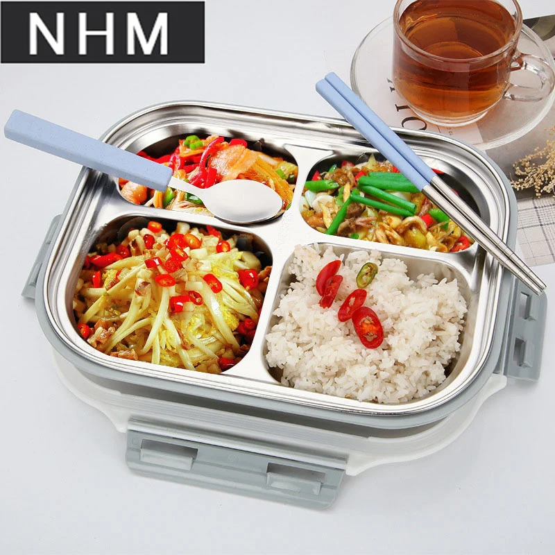 

304 stainless steel student insulated lunch box with extra lunchbox with cutlery adult fast food box portable split plate