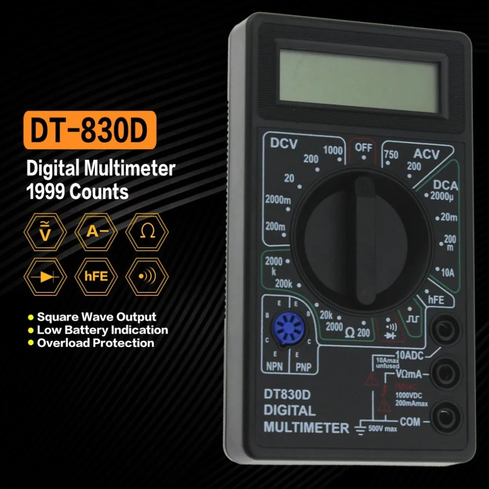 DT 830D мини карманный цифровой мультиметр тестер транзисторов Mastech esr зажим