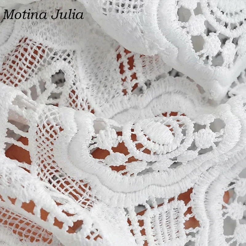 Motina Julia летние белые кружевные блузы рубашки Топы женские 2019 прозрачные вязаные