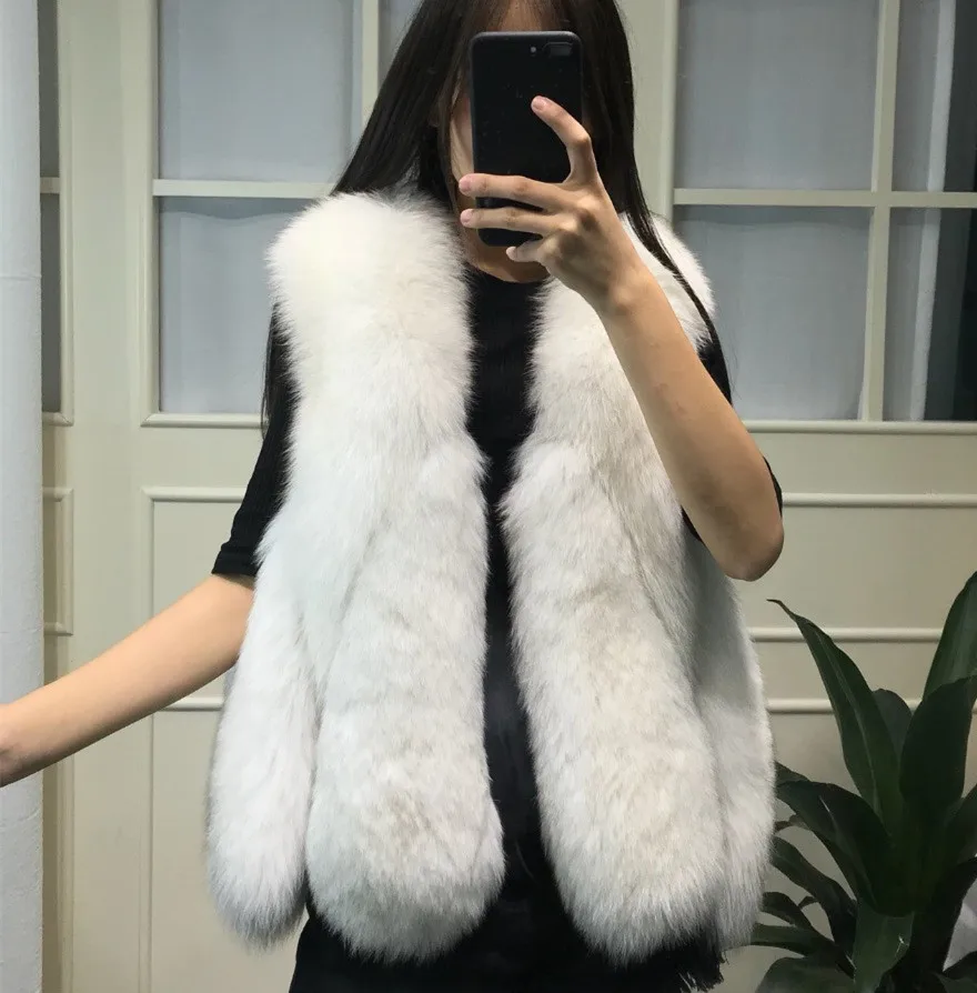 2022 New Design Nature Real Fox Fur Vest Female Full Pelt Genuine Fox Fur Gilet Short Style Women's Winter Fur Outwear