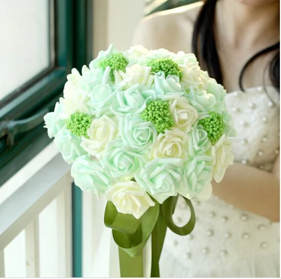 

Hot sale Mint Green Artificial flowers Wedding Bridesmaid Bouquets 2017 Romantic Wedding brooch bouquets Wedding Accessies