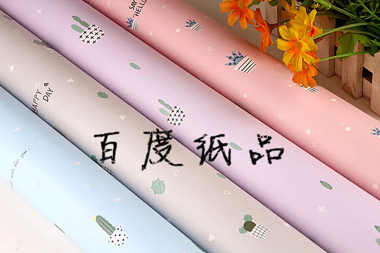 

Festive Party Supplies Event 75*50 cm printing Flower Small cactus White paperboard color Diy Gift Wrapping paper 10pc/Lot