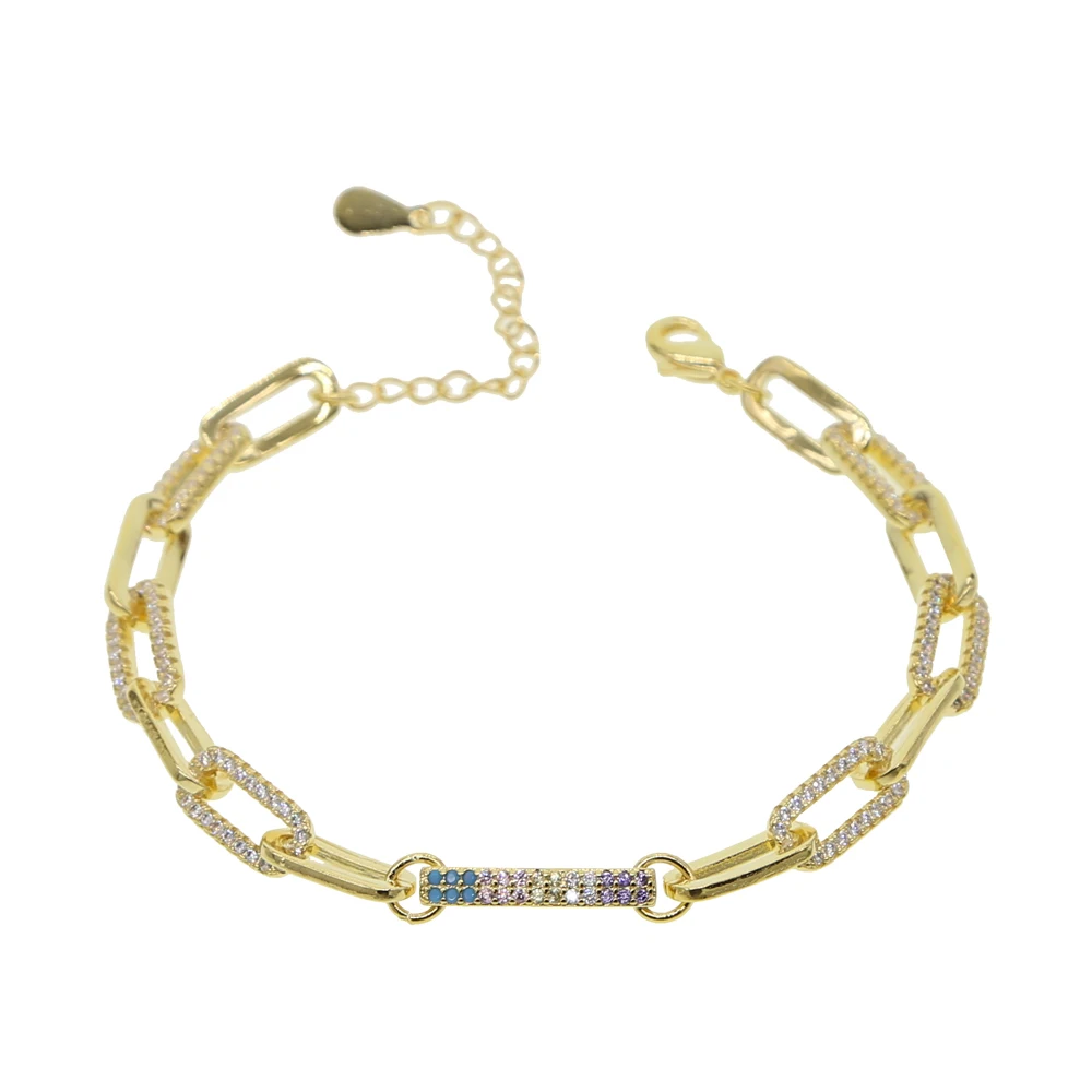 Оптовая продажа золотых звеньев цепи красочные cz бар браслет для женщин