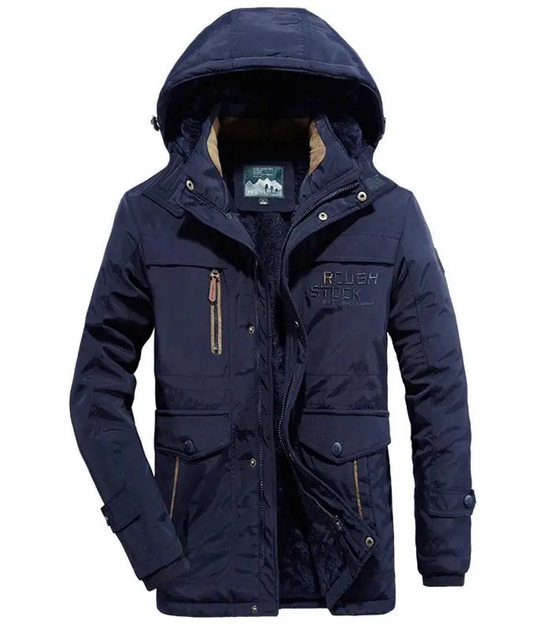 Синий AFS JEEP Brand Military Winter Jacket Men Thick Warm Fleece Parka hombre Plus Size L-6XL Casual Loose Waterproof Windbreaker - Цвет: Синий