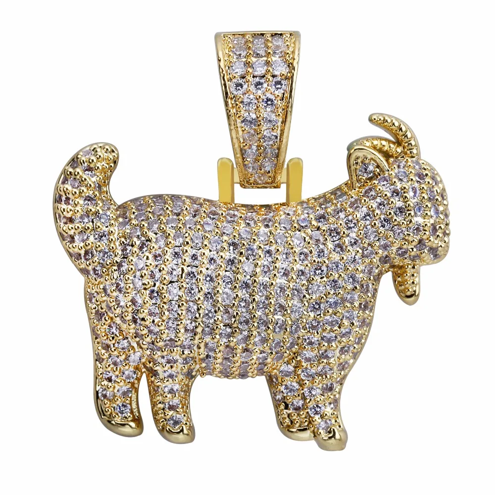 AAA+ циркон Bling лед из козлиная, Овечья ожерелья с подвесками золотые Цвет Медь Для мужчин хип хоп ювелирные изделия с 24 дюйма витая Цепочка