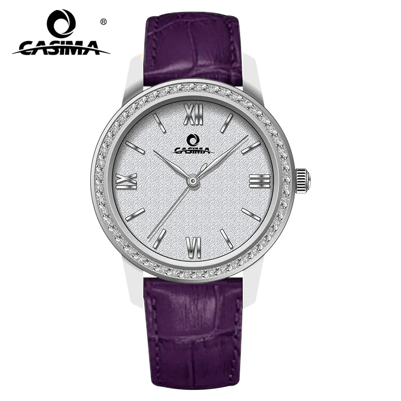 New Luxury Brand Women Watches Fashion Casual Elegant Purple Quartz Wristwatch Leather Strap Women Waterproof 100m CASIMA #6601