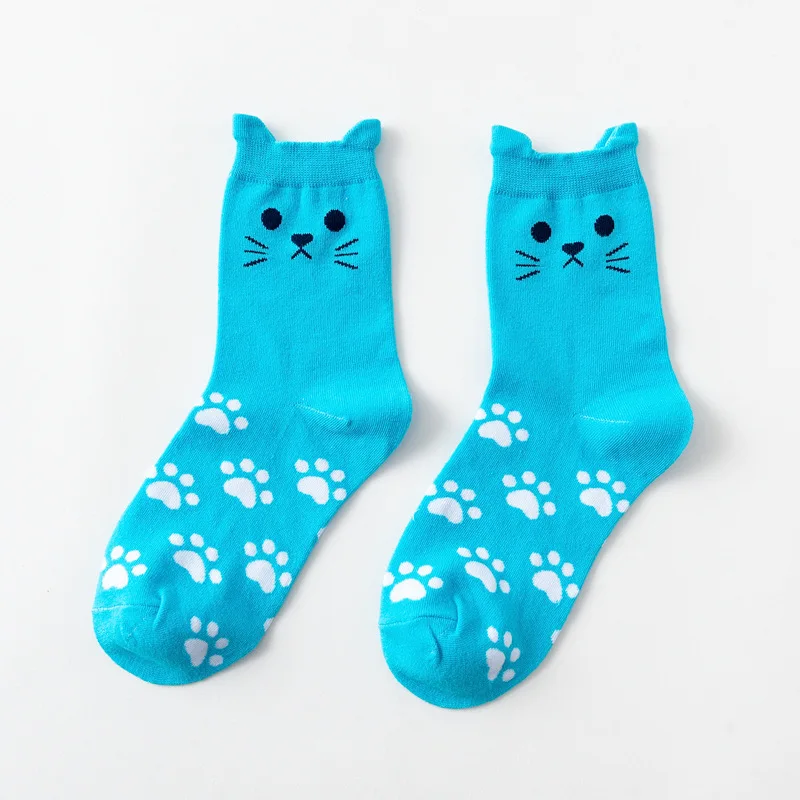 cat paw blue 02 kawaii новые женские носки в студенческом стиле милые повседневные Простые Носки милые женские носки с кошачьей лапой женские носки осень-зима женские хлопковые носки - Цвет: cat paw blue 02