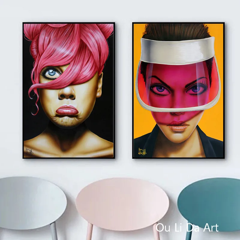 Нет рамки абстрактная картина маслом "Женщины с полосатыми цветами" на холсте, напечатанная на современном кофейном интерьере - декоративная картина.