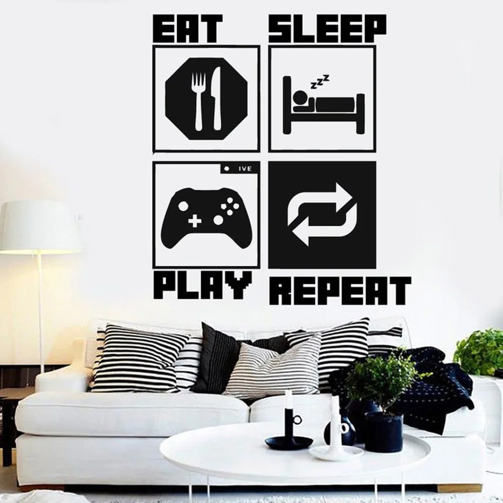 Eat Sleep Game Повтор Наклейка на стену для мальчиков Спальня виниловые настенные