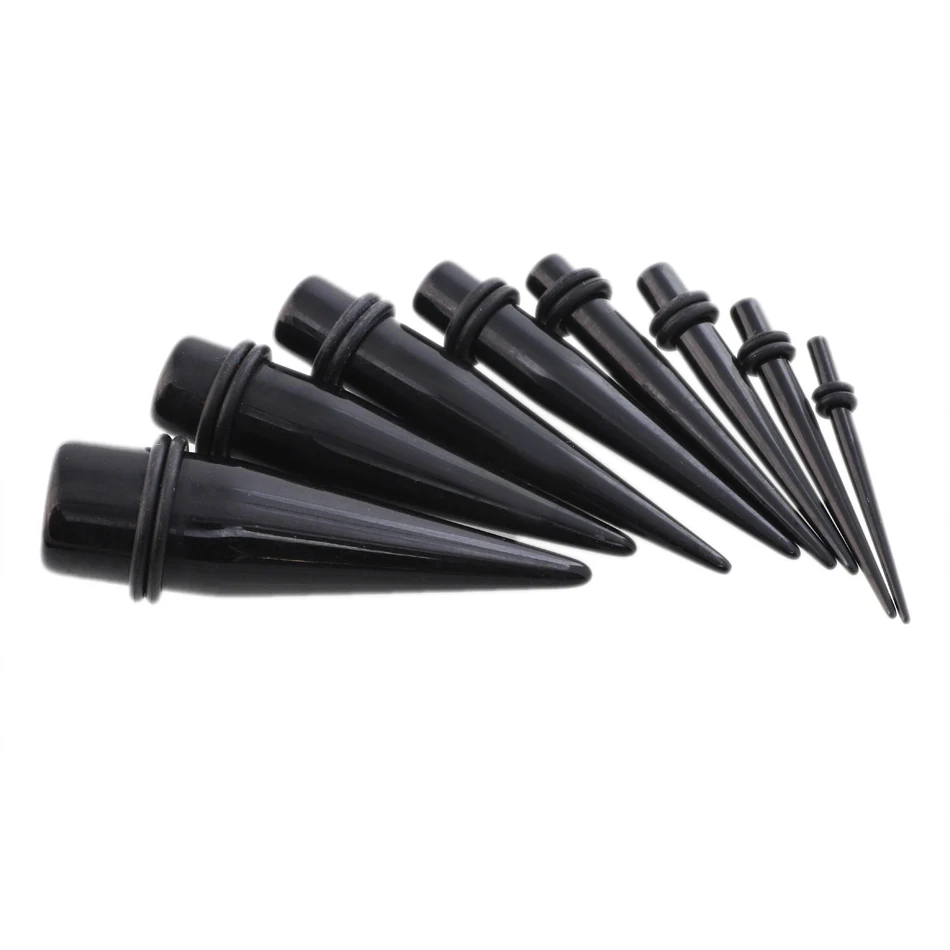 

16pcs/lot UV Acrylic Black Solid Ear Taper Ear Expander Strecher Gauge Body Tapers Expander Plug Jewelry 12G 2mm-1/2inch 12mm