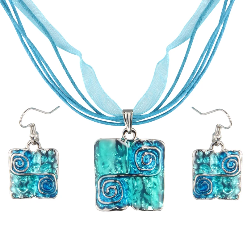 Женский ювелирный комплект из колье и серёг с эмалью|enamel jewelry set|jewelry sets for womennecklace