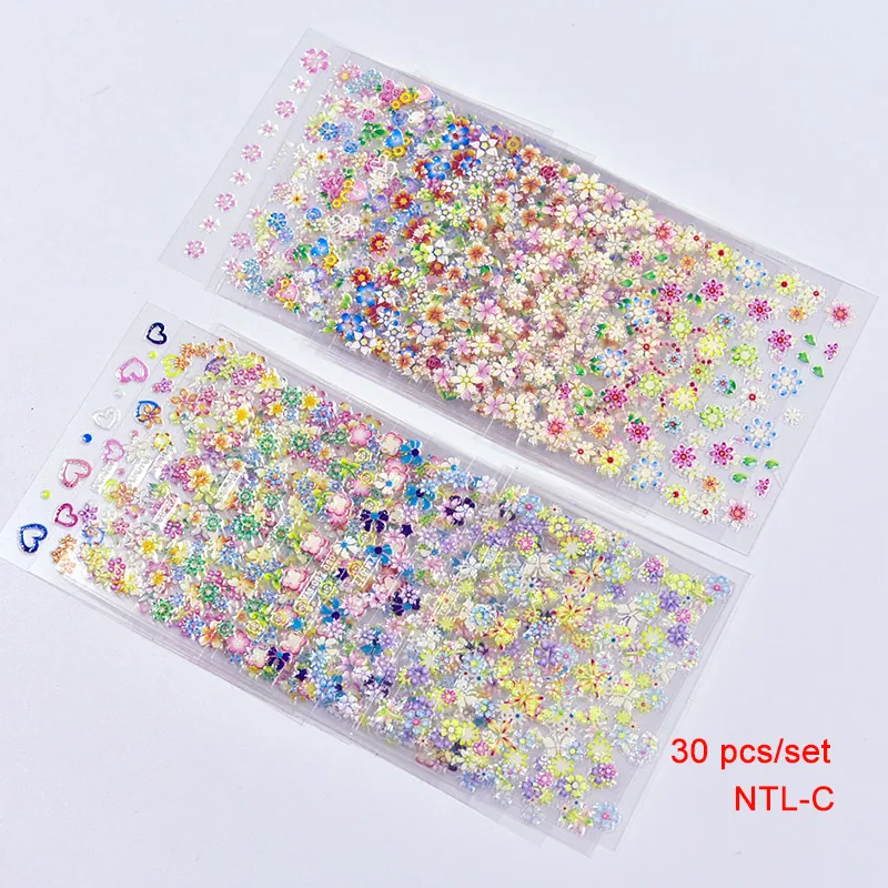 30 шт. YM61 90 новые розовые стикеры 3d на ногти Nail Art цветные цветы дизайн гель лак для