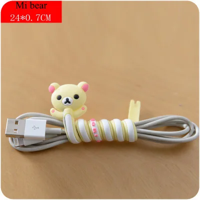 Mi bear 2 шт. милый мобильный телефон с мультяшками USB крепление кабеля провода Органайзер держатель гарнитуры Линии Зажим для намотки кабельные стяжки - Цвет: Mi bear