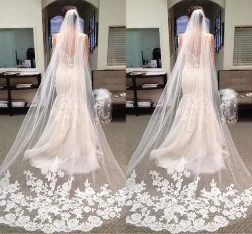 Распродажа новинка 1 слой белая Длинная фата с кружевными краями свадебная