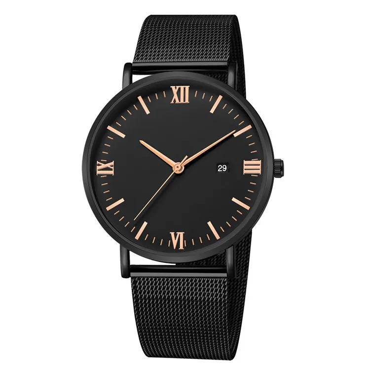 black rose gold Большие черные часы женские роскошные кварцевые наручные часы из нержавеющей стали для женщин часы женские наручные часы с датой - Цвет: black rose gold