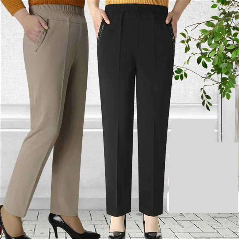 Woman wide pants summer England style plus-size 5XL Women's black Pantalon ancho elegante Pantalones de cuero mujer | Женская одежда