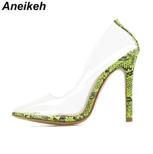 green Aneikeh/женские прозрачные туфли-лодочки из пвх; сандалии; Каблук из плексигласа; стилеты на высоком каблуке; туфли с острым носком; женская обувь под вечернее платье - Цвет: green