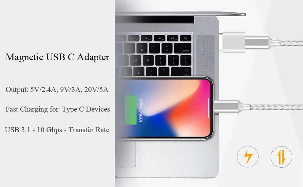 10Gbp/s магнит USB3.1 Тип C Быстрая зарядка Разъем Преобразователь USB питание от 5V/3A 20V/5A
