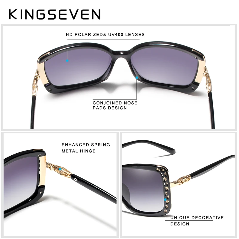 Женские поляризационные очки KINGSEVEN черные солнцезащитные с зеркальными линзами