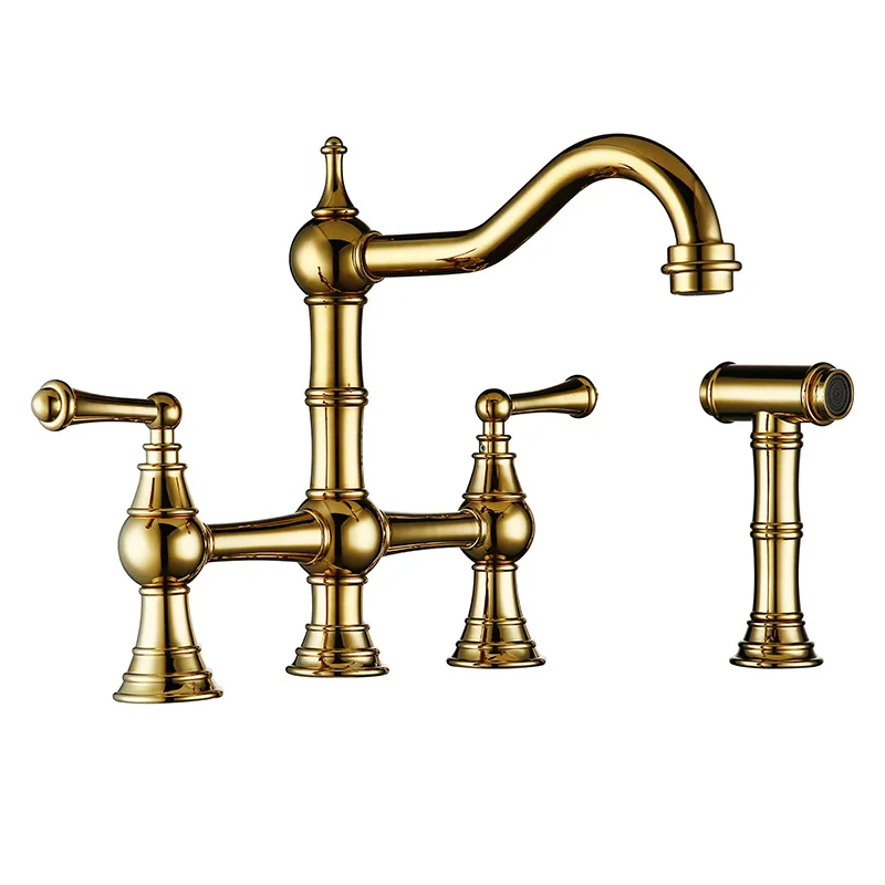 Titanium Gold Твердый латунный кран и смеситель для кухонной раковины, титановый Золотой мост, кухонный кран с боковым распылителем и металлической рычажной ручкой - Цвет: Titanium Gold