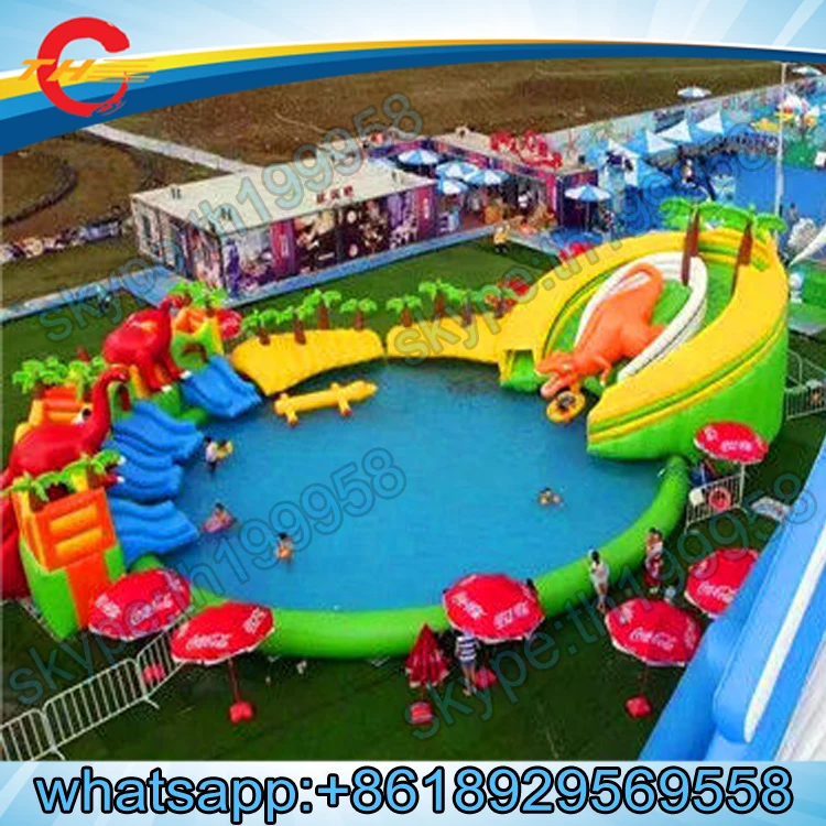 Бесплатная морская доставка надувной аквапарк динозавра 18x16 м игровой для