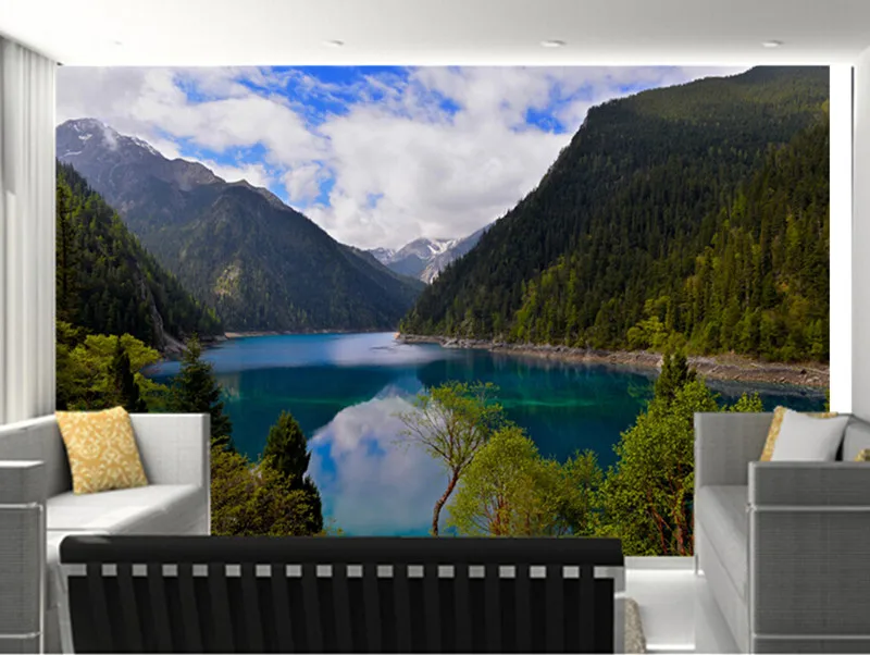 Объемные большие фрески на заказ китайские обои с изображением гор озер пейзажей