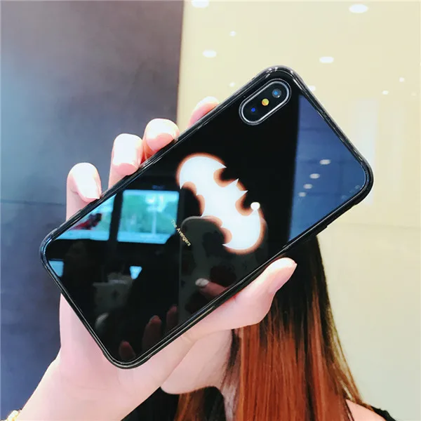 Marvel Человек-паук Бэтмен световой Стекло чехол для iPhone XR XS MAX 7 6 8 плюс Черная пантера Железный человек чехол телефона для iPhone X 10 - Цвет: batman