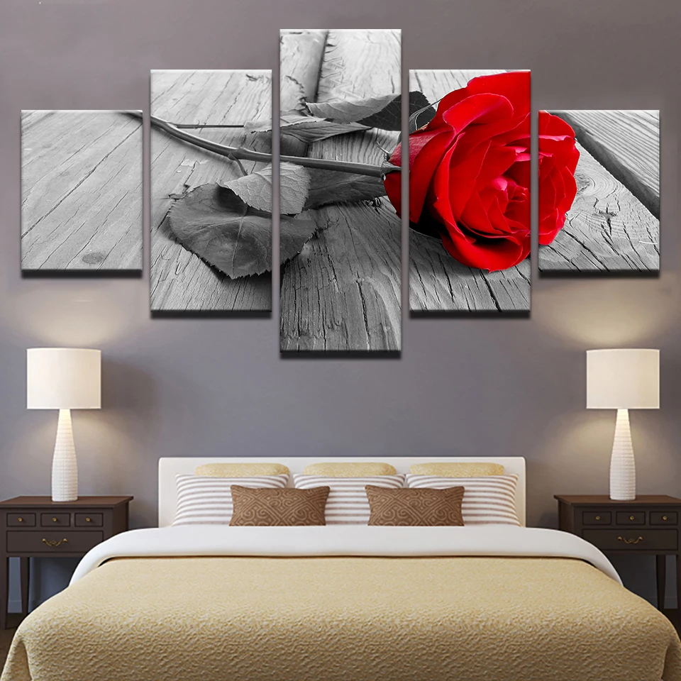 

Home Decor Painting Canvas Picture Living Room Modern 5 Panel red Rose flowers Print Wall Art Modular Poster Frame