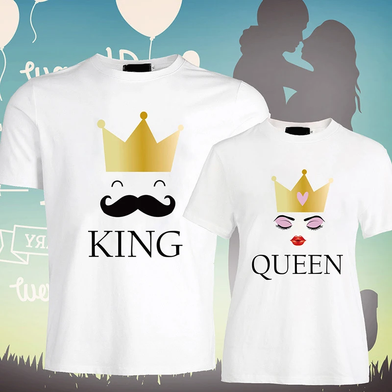 Повседневная футболка KING QUEEN с короткими рукавами и принтом короны модные