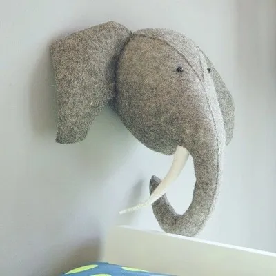 3D голова животного, украшение на стену, подушка лебедь, пламенная домашняя комната, про детей, плюшевая мягкая кукла, детская игрушка, подарок на Рождество, день рождения - Цвет: elephant