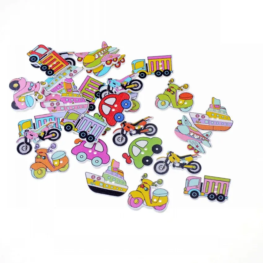 

Free Shipping 50PCs Random Mixed Decorative Lovely Conveyance 2 Holes Sewing Wood Buttons Flatblck Scrapbooking F1668